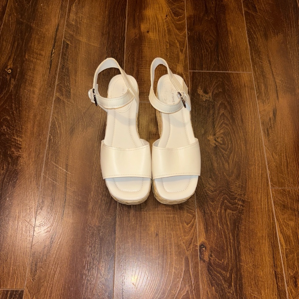 Marc Fisher White Platform Slingback Sandals